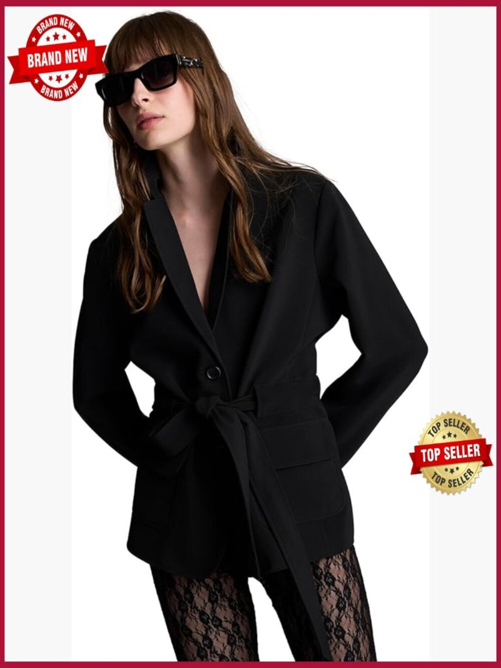 Belted Twill Blazer - Slim Fit, Notch Collar, Button Front